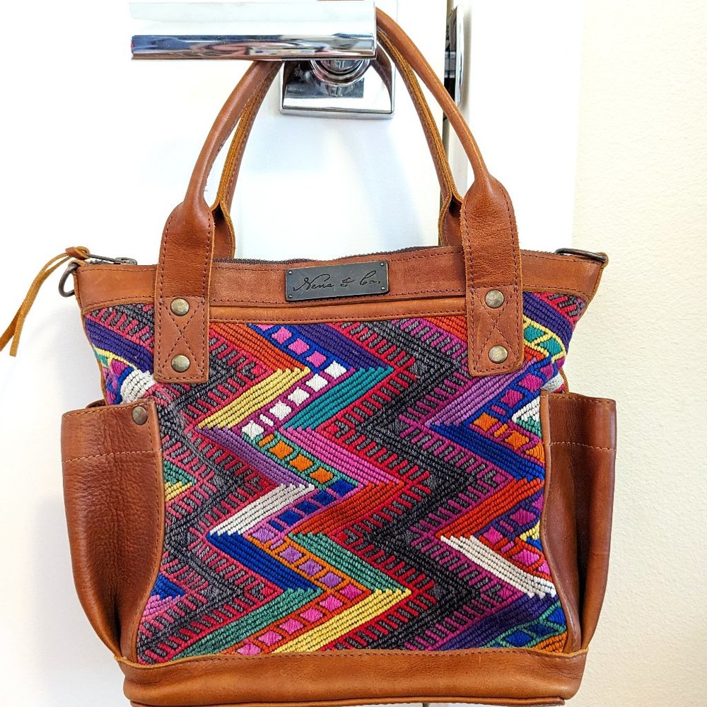 One-Of-A-Kind Nena & Co Huipil Cafe Leather Mini Perfect Bag